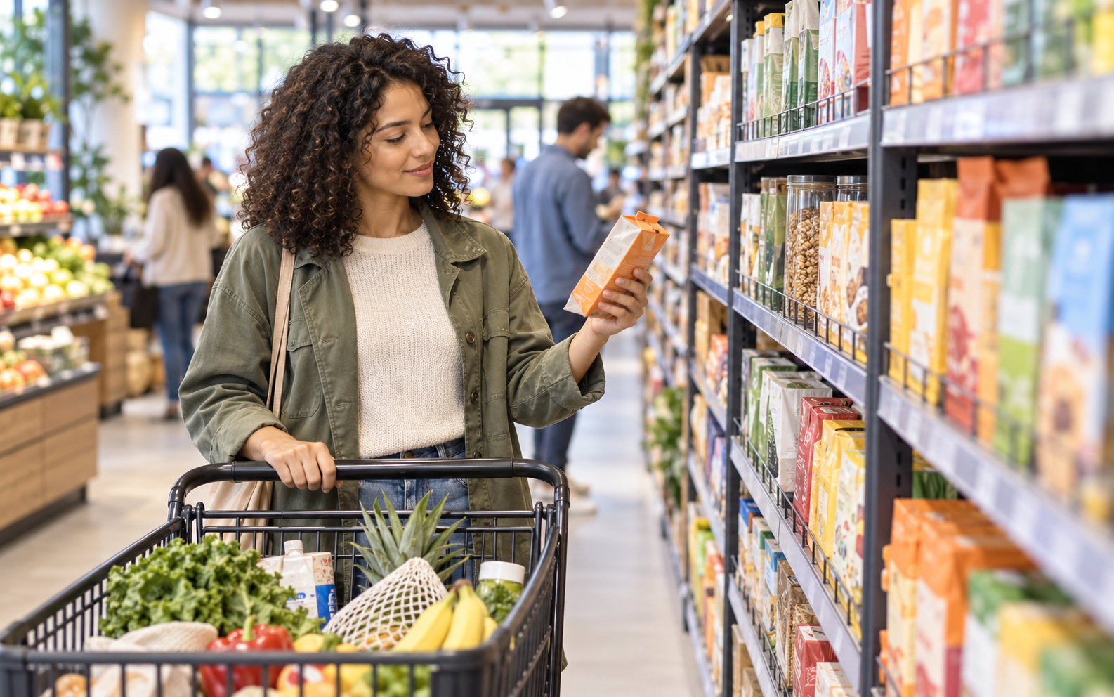 Shopper browsing products in a modern retail store